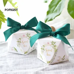 100pcs European diamond shape Green forest style Candy Boxes Wedding Favors Bomboniere paper thanks Gift Box Party Chocolate box