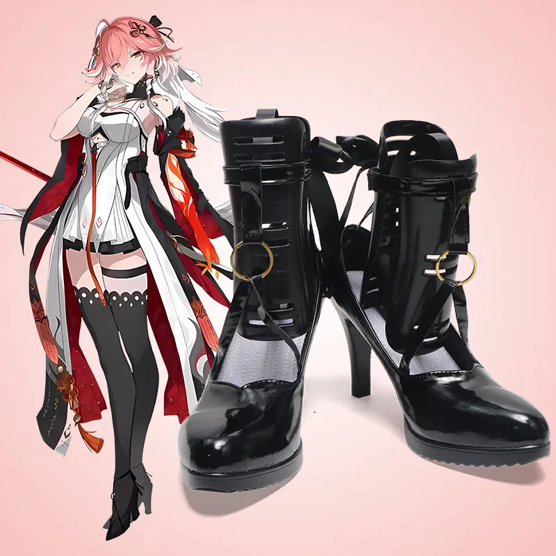 Anime Wuthering Waves Changli Cosplay Shoes Black High Heels Short PU Leather Boots For Halloween Carnival