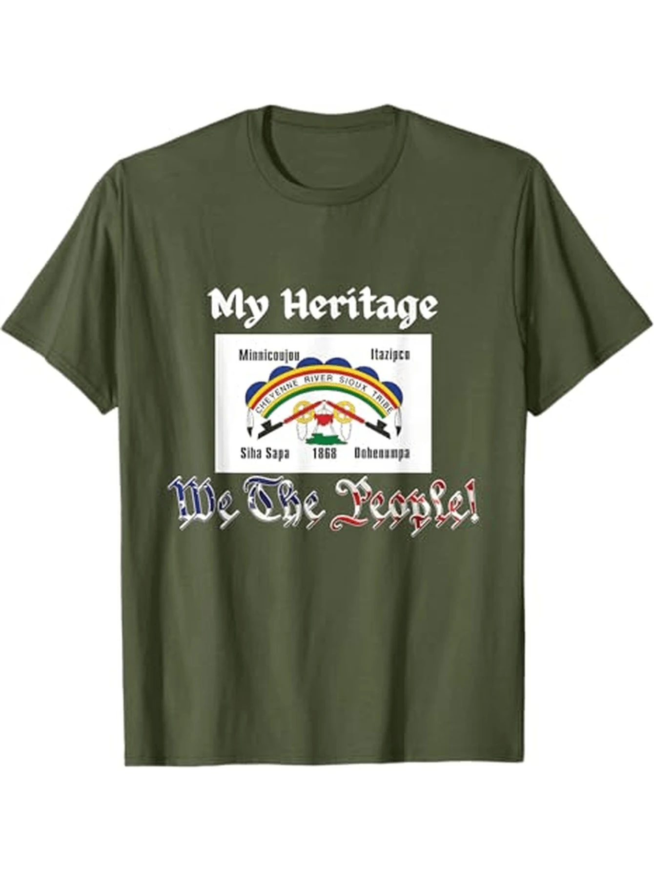 

Cheyenne River Sioux Tribal Heritage-Native American Cultural Apparel with"My Heritage"Text-100%cotton printed men's T-shirt.