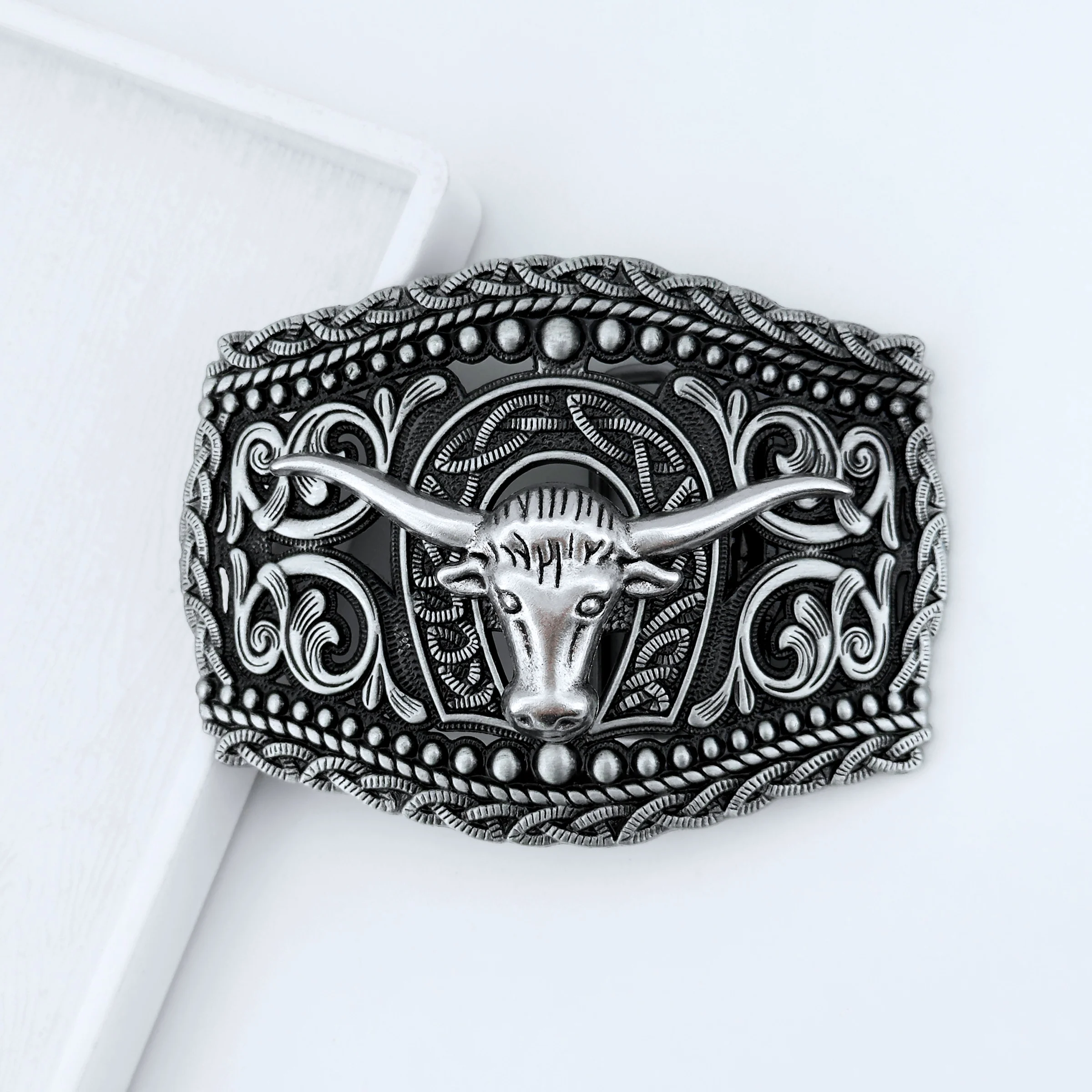 Placa Base de remache de aleación de Zinc con patrón de cabeza de toro dorado, hebilla de cinturón de cuero de vaca personalizada, estilo occidental, 1 ud.