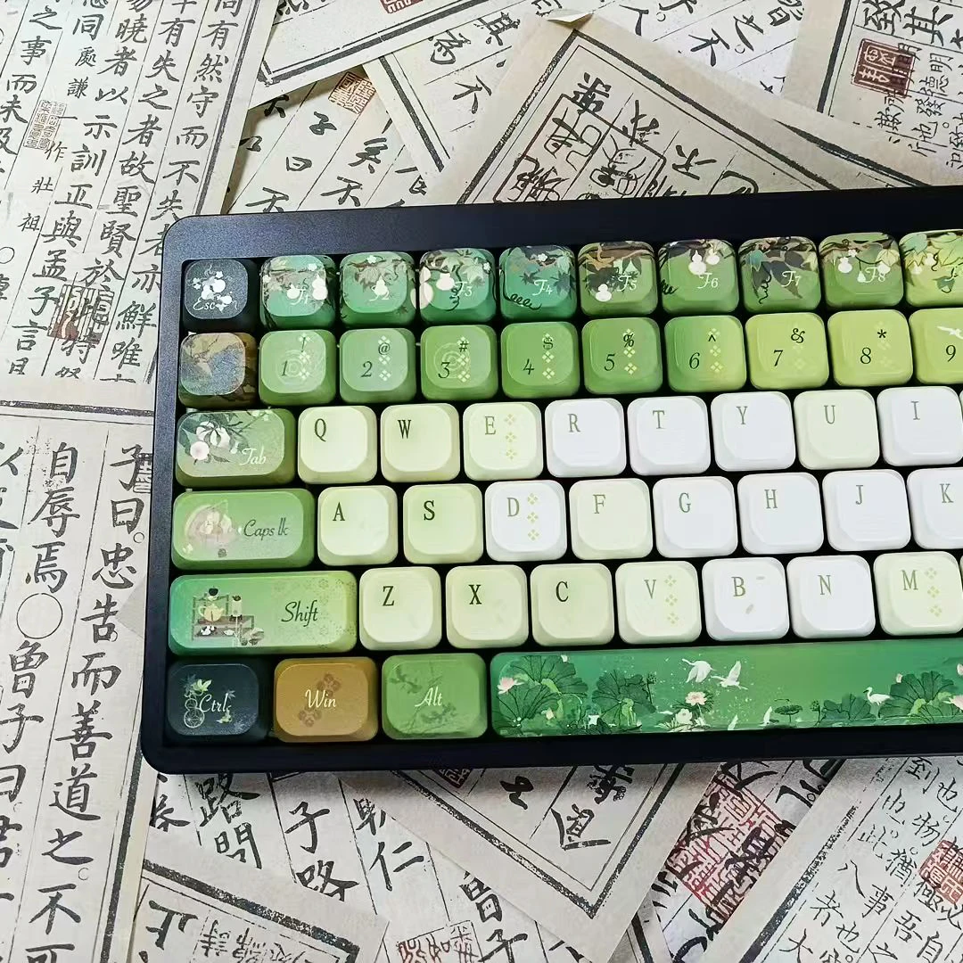 120 Key Tea Theme Low Profile Keyboard Keycaps Five Sides Dye Sublimation PBT Slim Keycaps for MX Switches Mechanical Keyboard