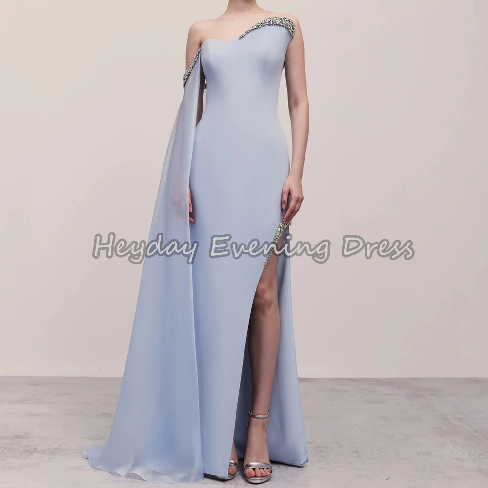 

Heyday Crepe Straight Strapless Beading Floor Length Simple Saudi Evening Dresses For Women 2025 With Slit Draped Party Dress
