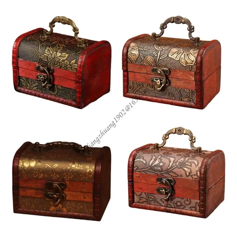 

Q6RB Элегантный футляр для ювелирных изделий Портативные органайзеры Коробка с текстурой дерева и кожи Подходит для ожерелья, и