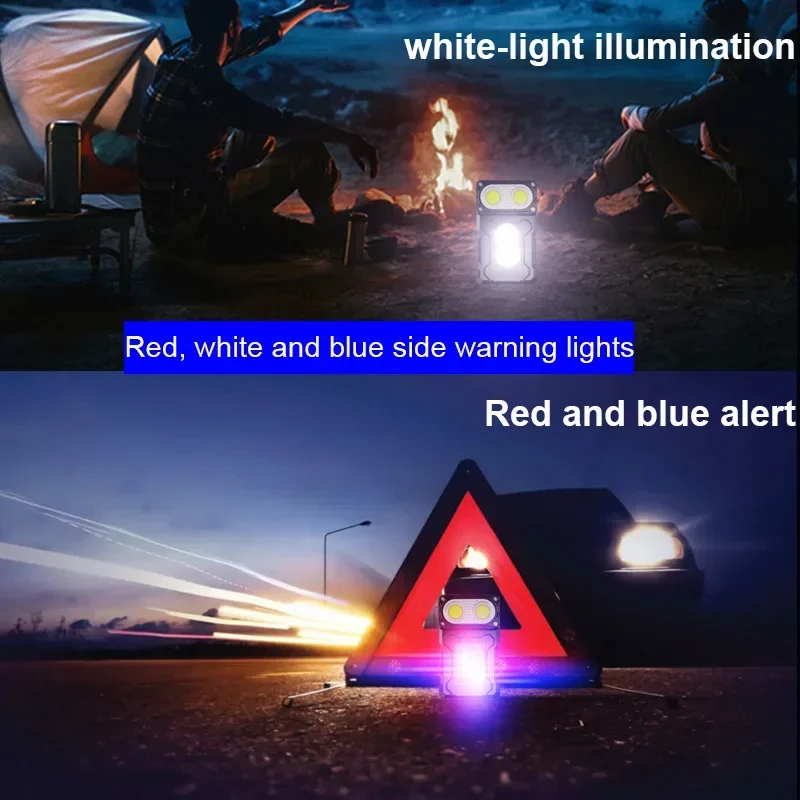 2025 Nuova torcia COB multifunzionale Angolo regolabile LED Torcia esterna Portachiavi Luce portatile Lampada di avvertimento da campeggio magnetica
