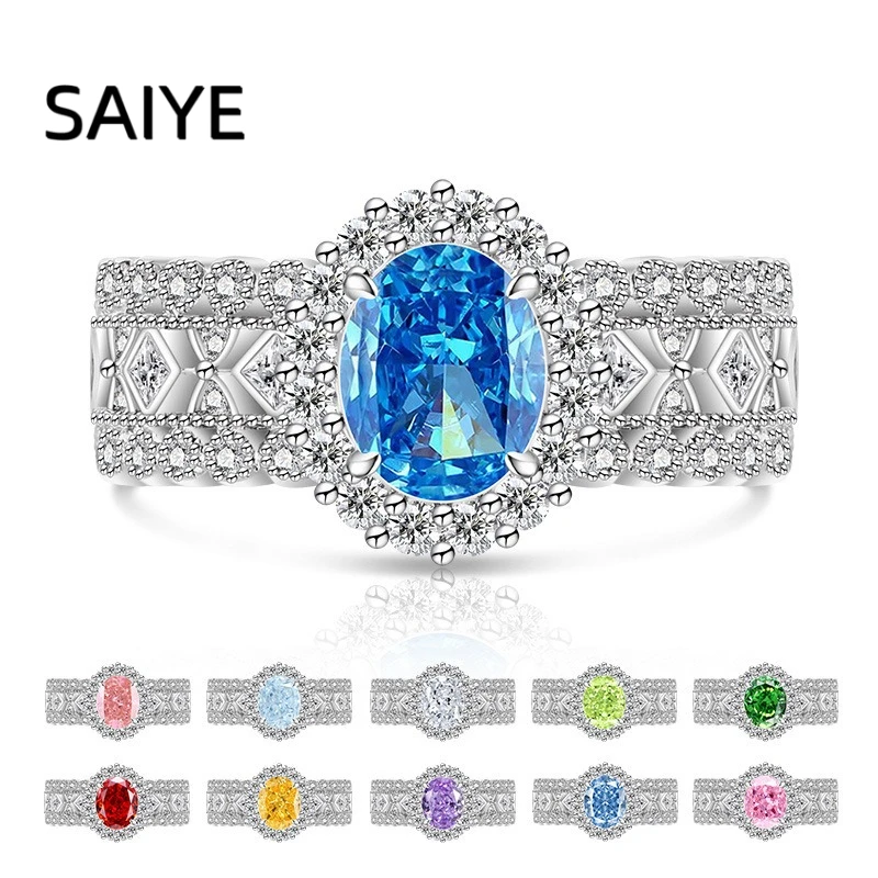 925 Sterling Silver Oval Cut Cubic Zirconia Ring for Women Wide Geometric Band Luxury Wedding Statement Fine Jewelry Gift