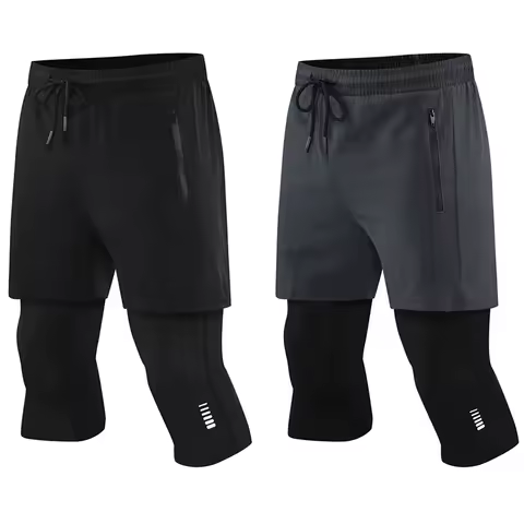Men Running Tight Shorts Men 2 In 1 Double-deck Quick Dry GYM Sport Shorts Leggings Jogging Workout Sportswear Men Sports Short