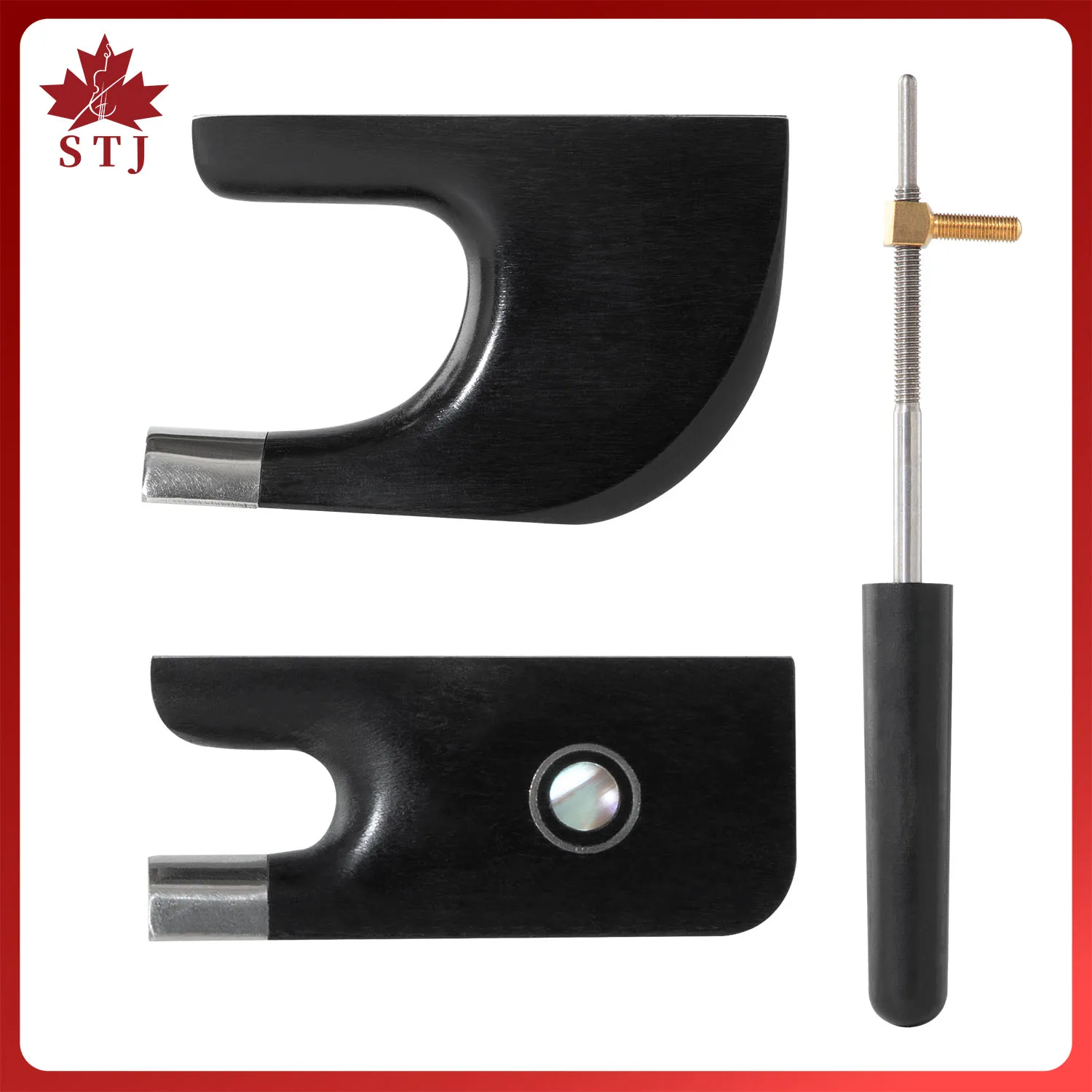 1pcs German Style 3/4-4/4 Upright Double Bass Bow Snakewood Ebony Frog + Copper Mounted Screw Button Colored Abalone Shell Part