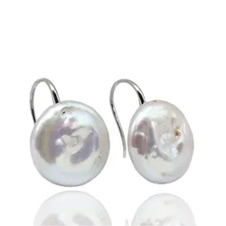 Round Baroque Pearl Women's Earrings White Natural Freshwater Pearl Silver Small Ear Hooks Fashion Earrings Gift