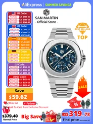 San Martin 43mm Miyota 9120 Multi-function Men Luxury Dress Watch Waffle Texture Dial Business Automatic Mechanical 10Bar BGW-9