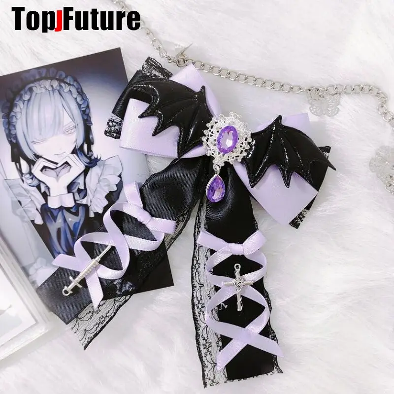 Y2K girl Harajuku Gothic Lolita  Lace Bat Wing Punk Bows Lace Bling  Hair Accessories Bow Ponytails Headbands Hairpin Barrettes