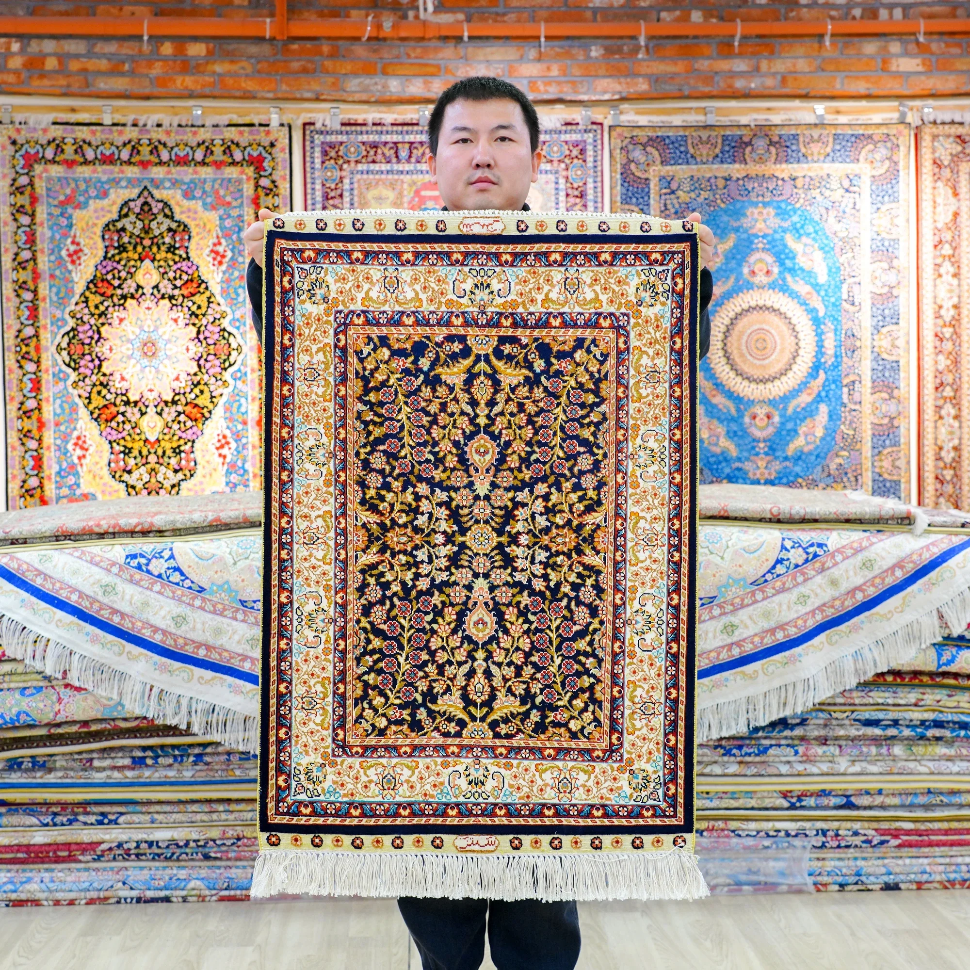 For 61x91cm Pure Handmade Carpet Persian Silk Oriental High Quality Floral Tabriz Rug Sample Luxury Home Decor Bedroom Bathroom