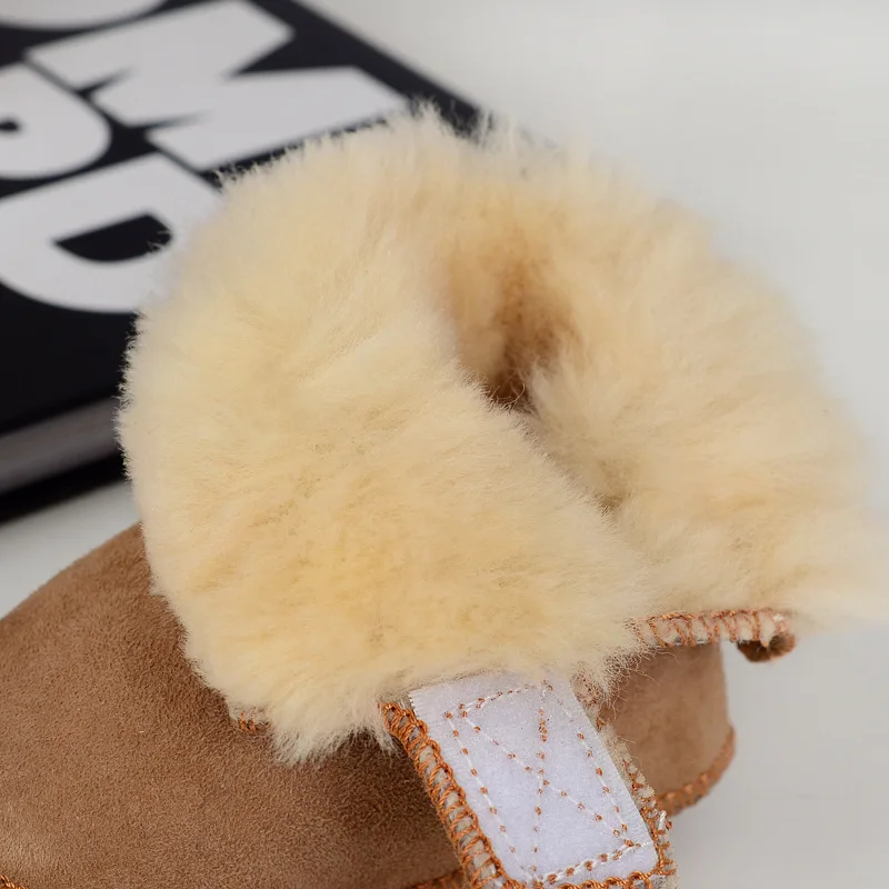 Girls Wool Sheepskin Boots Children Winter Fur Shoes Kids Boy Velvet Snow Boots Infant Baby Toddler Leather Furry Boots Footwear