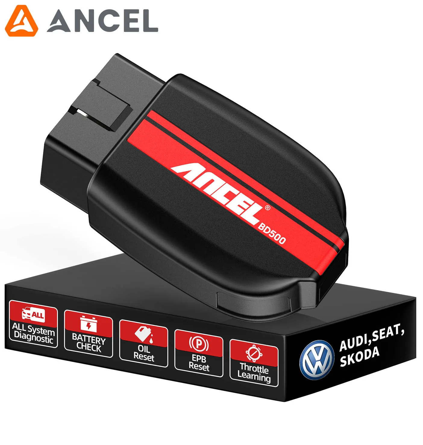 

ANCEL BD500 OBD2 Scanner Bluetooth 5.0 Full System Oil EPB Reset Throttle Relearn Diagnostic Tool for VW Audi with Battery Test