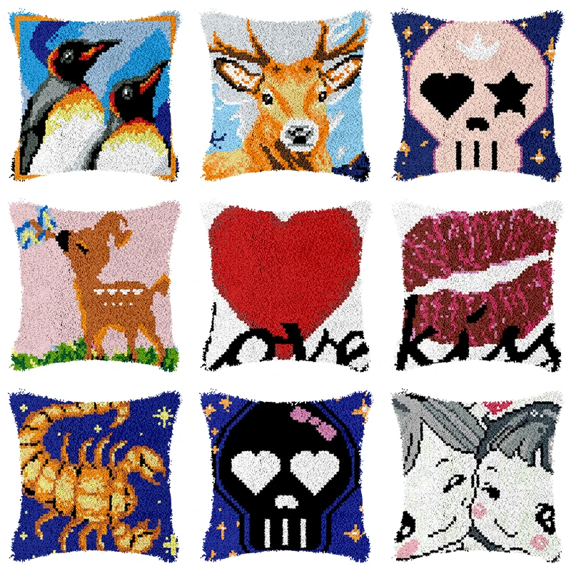 

Animal Latch Hook Rug Kits 3D Segment Embroidery Pillow Wool Cross Stitch Carpet DIY Latch Hook crafts for adults tapis crochet