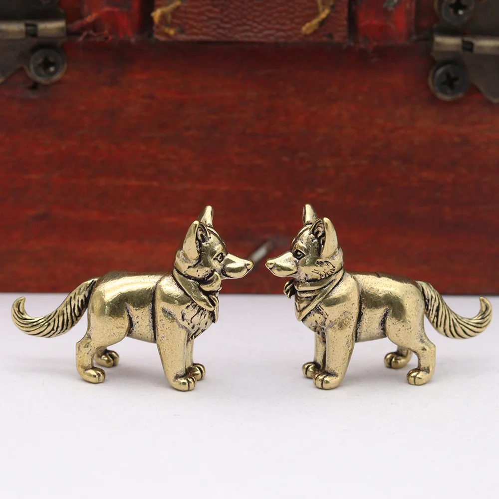 Cute Puppy Small Statue Retro Brass Animal Figurines Mniatures Micro Landscap Desktop Ornament Home Decorations Crafts Accessory