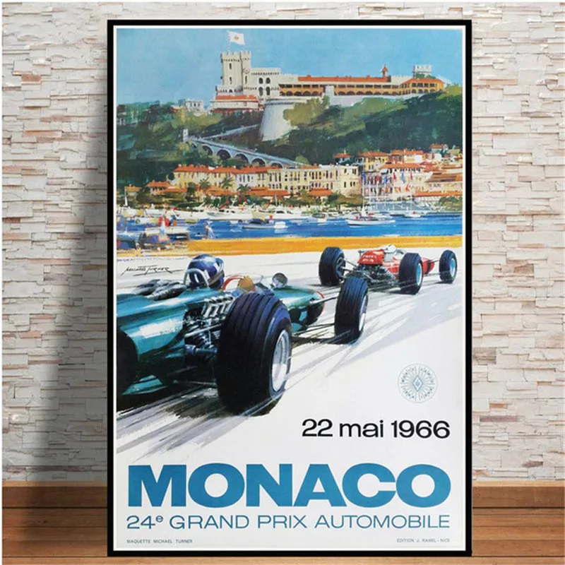 Champion World Grand Prix Monaco 64th Super Motor Car Print Art Canvas Poster for Living Room Decoration Home Wall Decor Picture