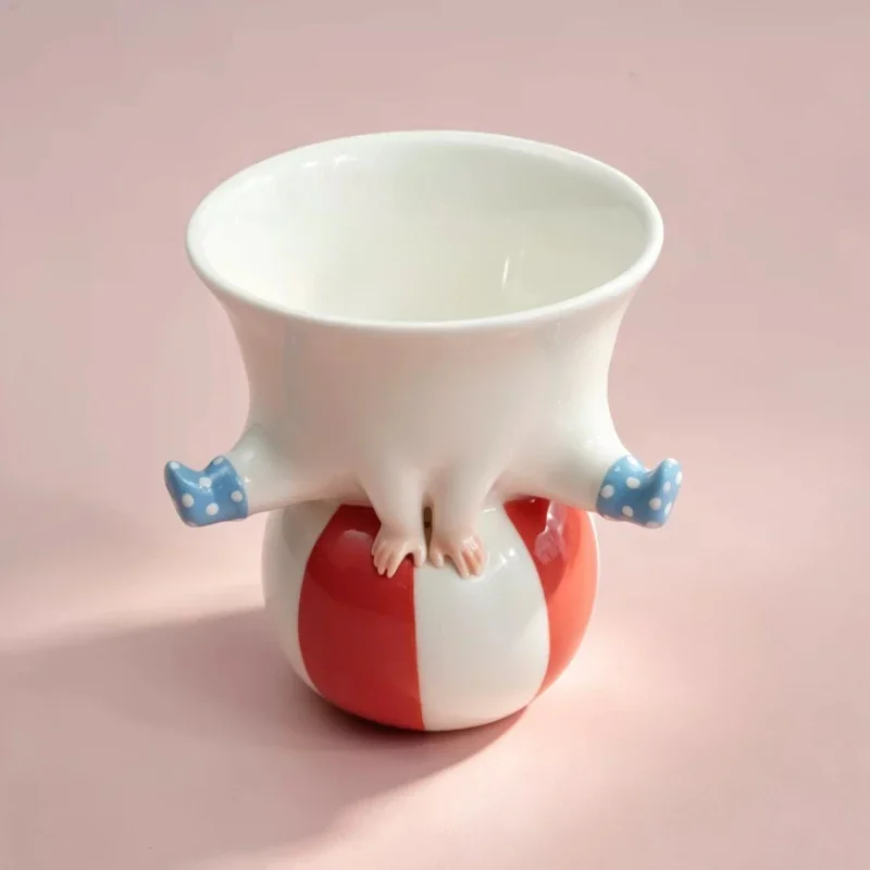 Funny Art Acrobat Figurine Ceramic Mug, Cute Jingdezhen Ceramic High‑Footed Cup, Fun Coffee Cup, Desktop Ornament Christmas gift
