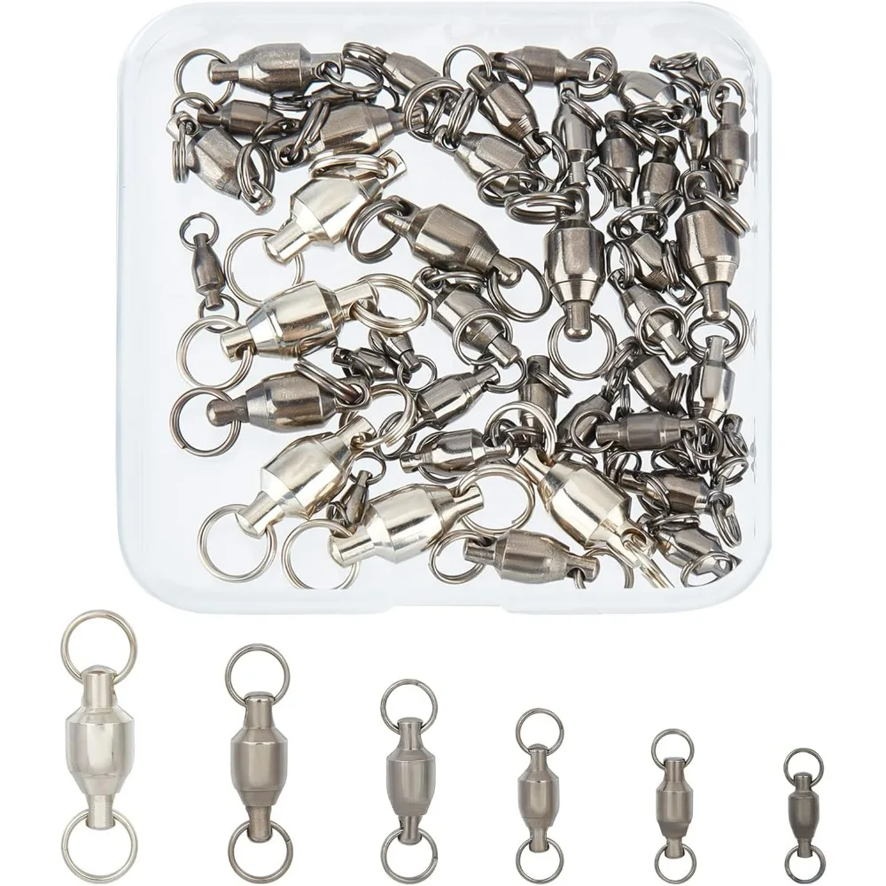 

45Pcs 6 Sizes Fishing Swivels Duo-Rings Ball Bearing Stainless Barrel High Strength Fishing Lure Swivels for Saltwater