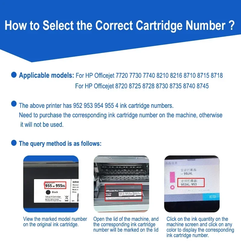 for hp 953 953XL Ink Cartridge For HP Officejet 7740 7730 7720 8210 8218 8710 8715 8718 8719 8720 8725 8728 8730 8740 printer