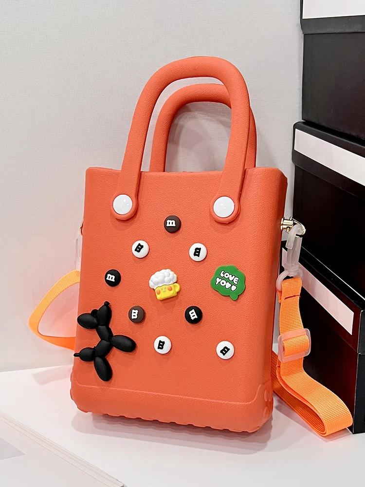 2024 Beach Bag Lightweight Travel Small Handbag for Women Waterproof Fashion Shoulder Bag with Holes&Charms Washable Storage Bag