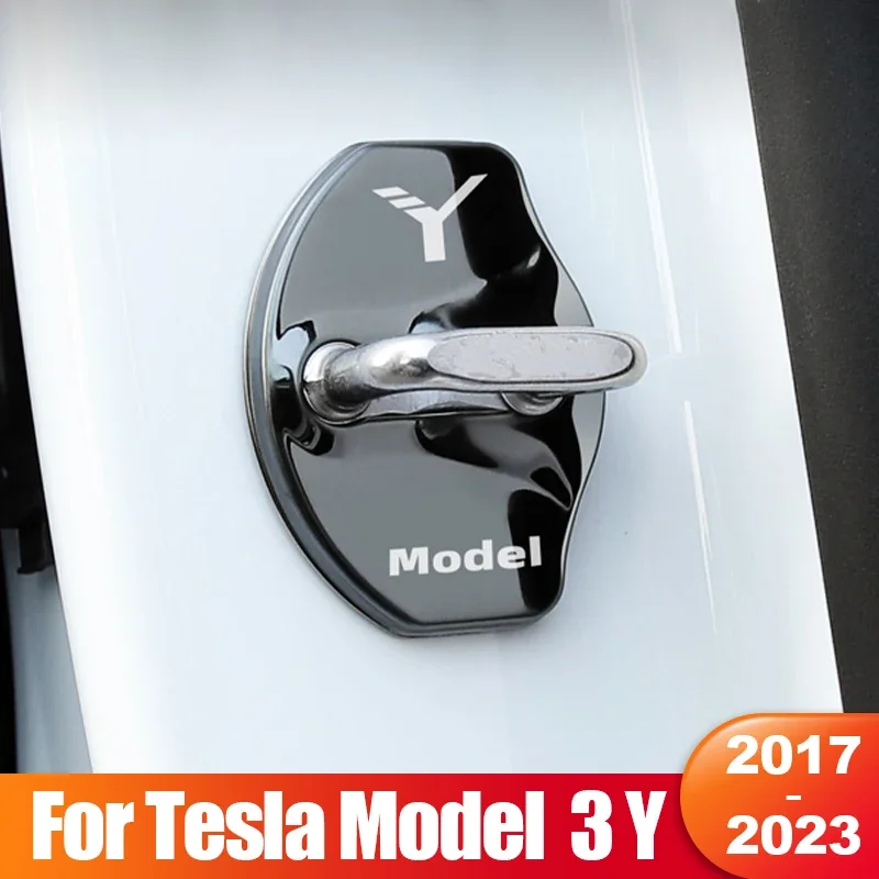 For Tesla Model 3 Y 2017- 2020 2021 2022 2023 2024 Car Door Lock Buckle Trim Cover Protective Rust Sticker Accessories Model3