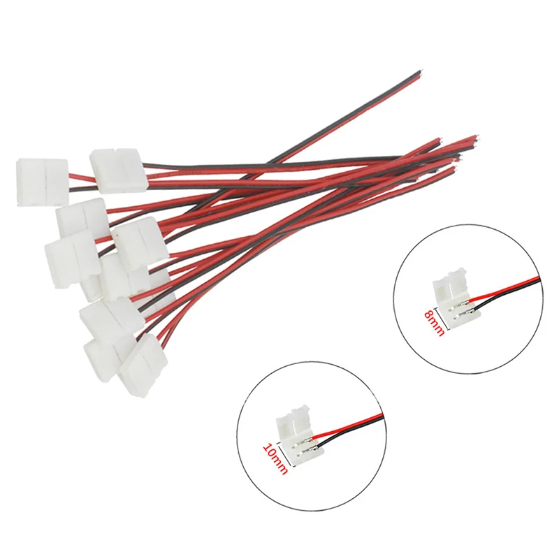 (.) 10Pcs 2Pin Power 8mm 10mm LED Strips Lights Connector Splice Clip For SMD 3528 5050 5630 LED Strip Lamps Lights Bar Conector