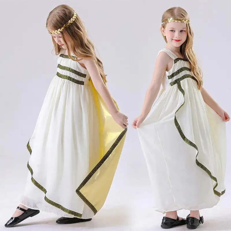 Fantasia de princ dourada, performance romana, roupas para meninas, roupa de rainha, traje de palco tradicional chinês, halloween infantil