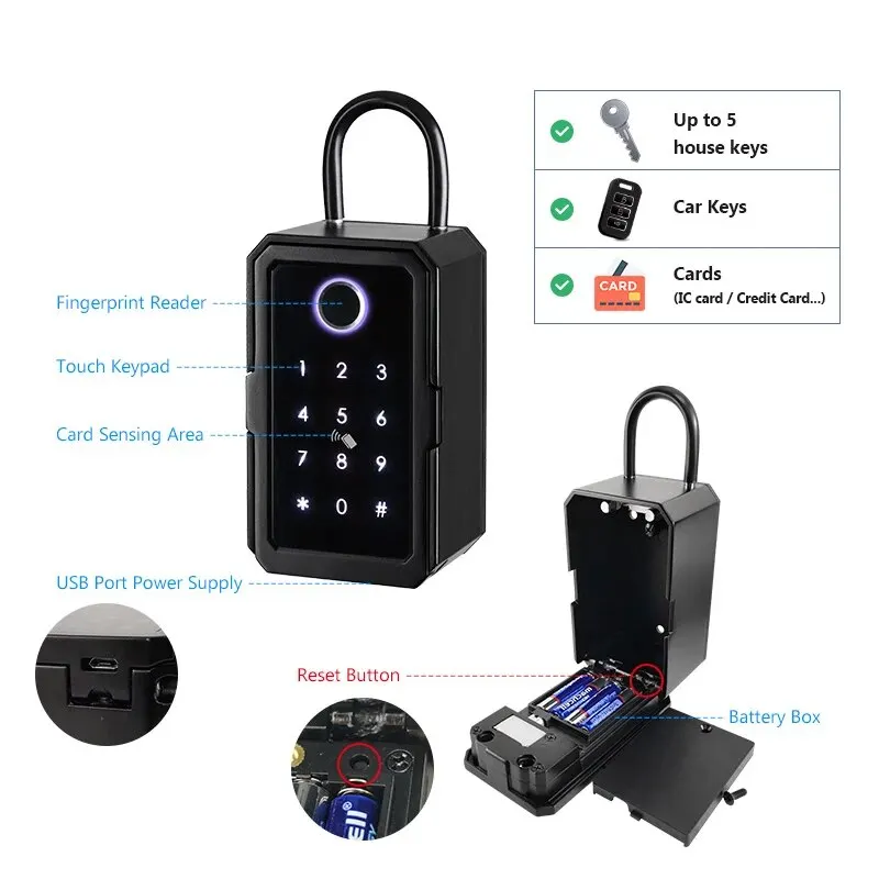 RAYKUBE Electronic Key Box Fingerprint Password IC Card Bluetooth TTlock / Tuya Smartlife Security Portable Boxes For Keep Keys