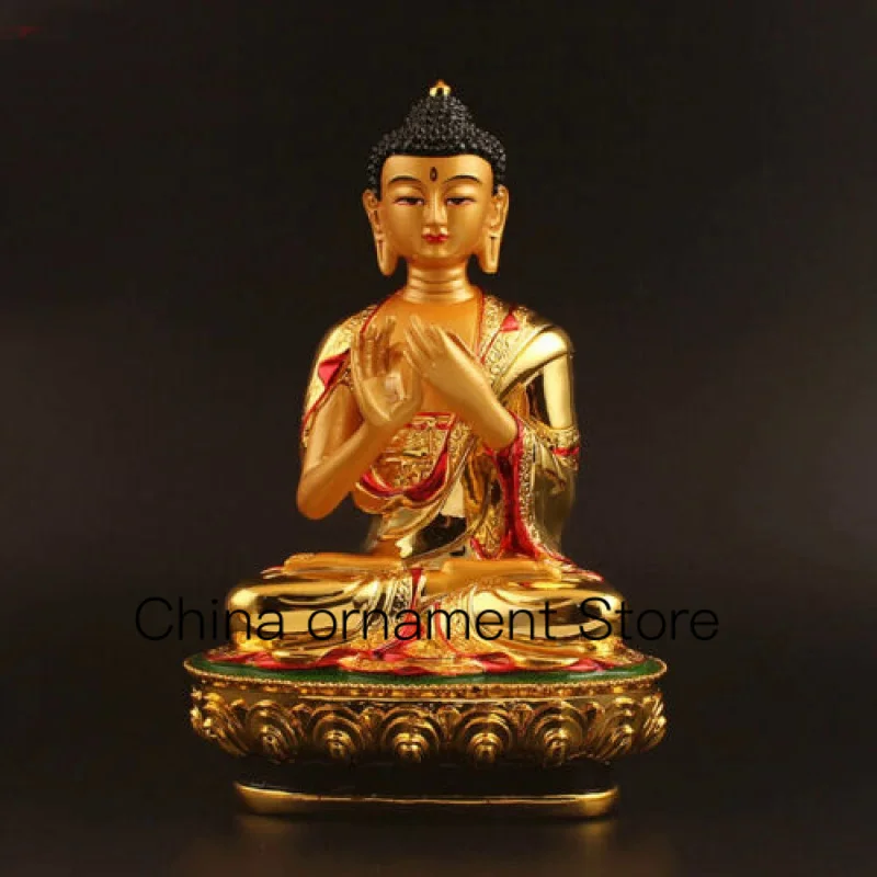 Tibetan Buddhism Resin Gold Plated Sitting Lotus Mahvairocana Buddha Statue Sakyamuni