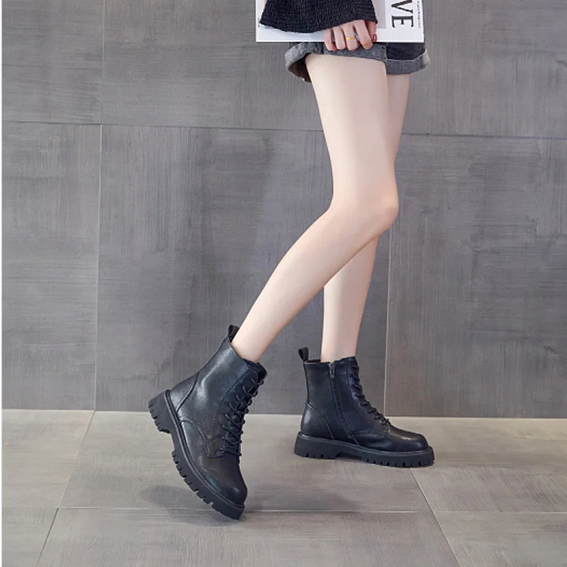 Autumn Winter Shoes Ladies Genuine Leather Modern Boots Women Ankle Boots Warm Plush Cold Winter Shoes Black DX037