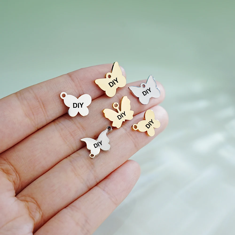 

20pcs/Lot Stainless Steel Custom Logo Butterfly Charm Personalized Engraved Butterfly Logo Tags Diy Jewelry Pendant Connectorss