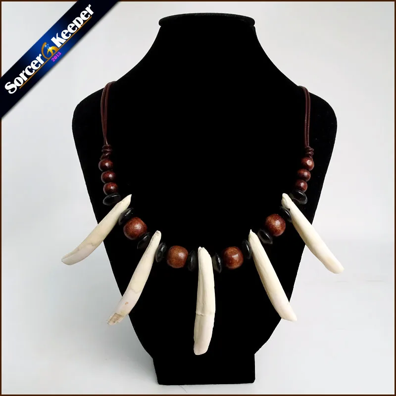 Women Men Tibet Jewelry Amulet White Real Wolf Tooth Fangs Canine Bone Carving Pendant Surfer Leather Rope Necklace Adjustable