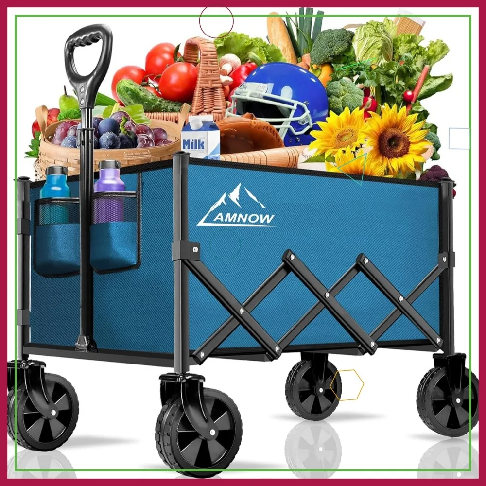 

Foldable Wagon Cart with All-Terrain Wheels, 350LBS Capacity for Outdoor Shopping Camping in Blue