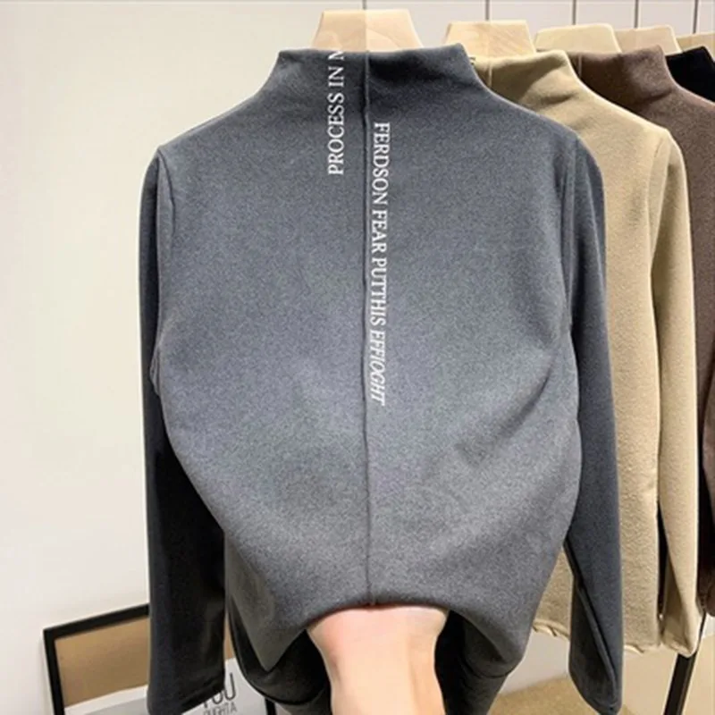 Fall/Winter Women\'s Half High Collar Warm Bottoming Shirt Solid Color Darlon Warm Long Sleeve Casual Thermal Underwear