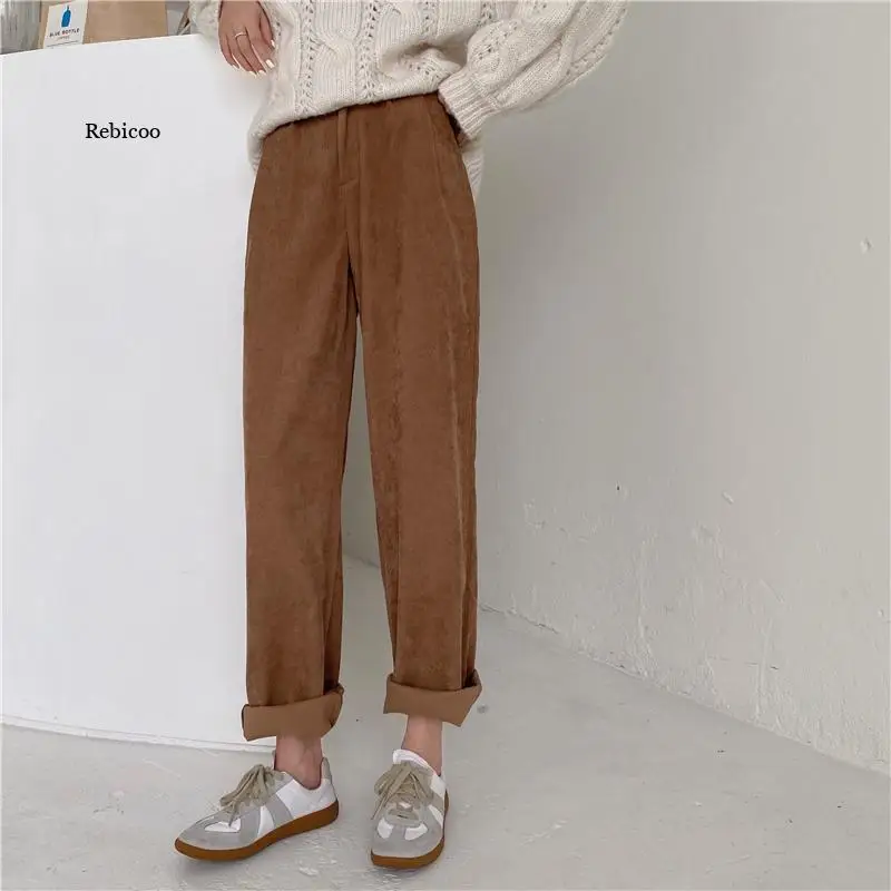 

Women Spring Corduroy Pants High Waist Autumn Vintage Korean Casual Wide Leg Pants Winter Loose Cotton Elegant Streetwear