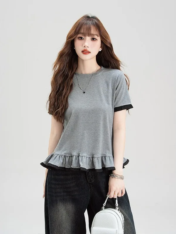 

plus Size 300 Pounds Women's T-Shirt Casual round Neck Short Sleeve Loose Fit Summer Top Breathable Comfortable Hem Design