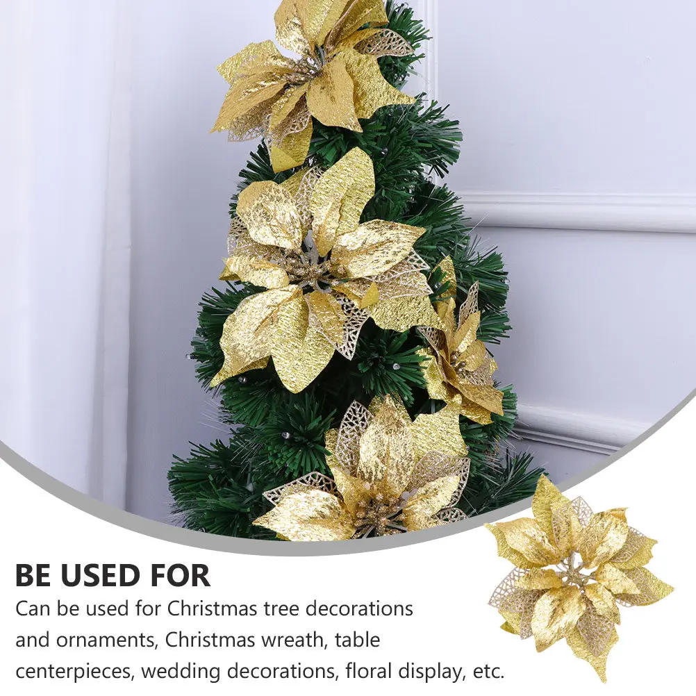 

5 шт. Рождественские цветы, блестящие украшения, легкий декор для елки, венка, центральных элементов стола, рождественские цветы