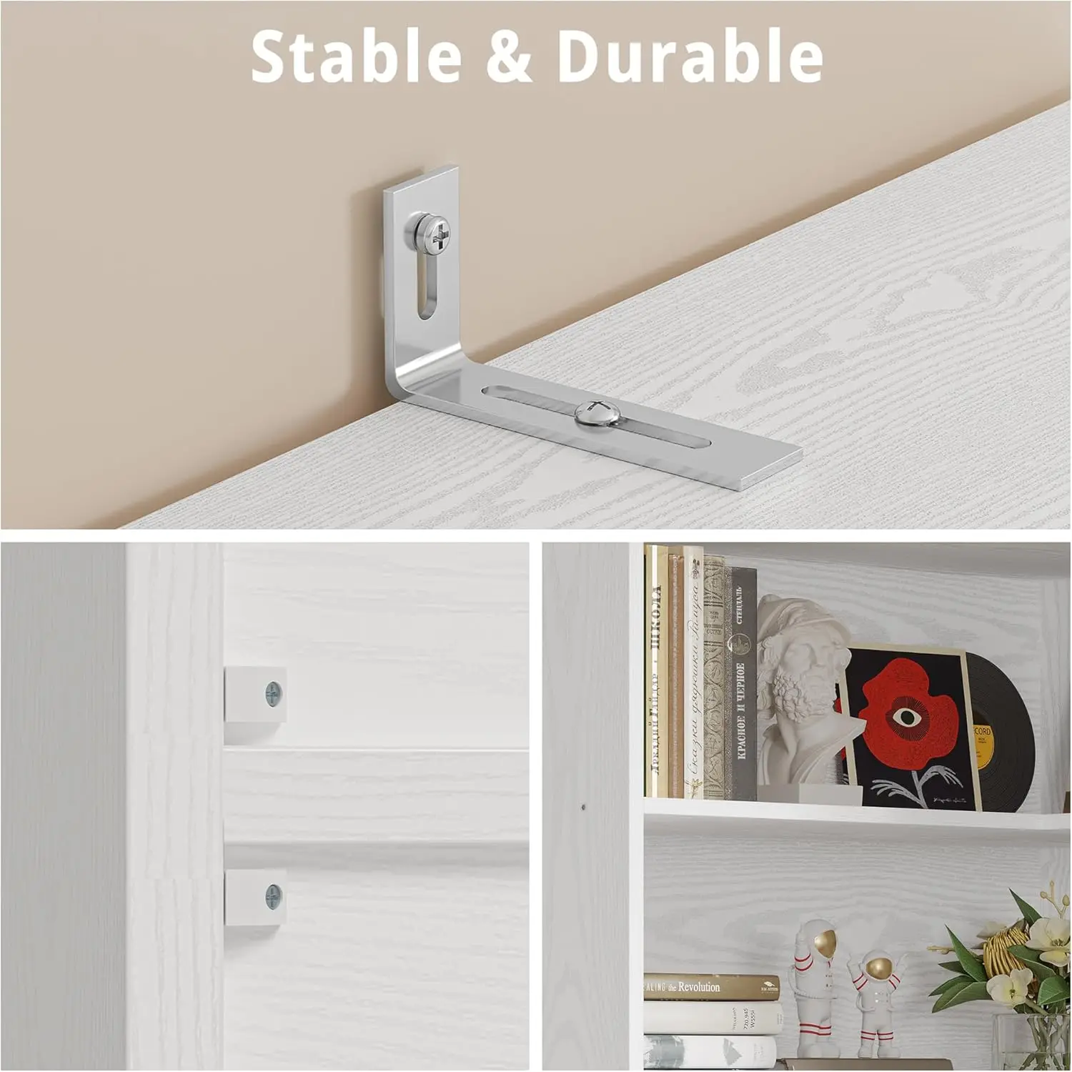 رف كتب زاوية مقاس 81 بوصة من IRONCK مع باب، أرفف كتب من 6 طبقات مع رف تخزين، خزانة كتب طويلة لغرفة المعيشة، مكتب، أبيض