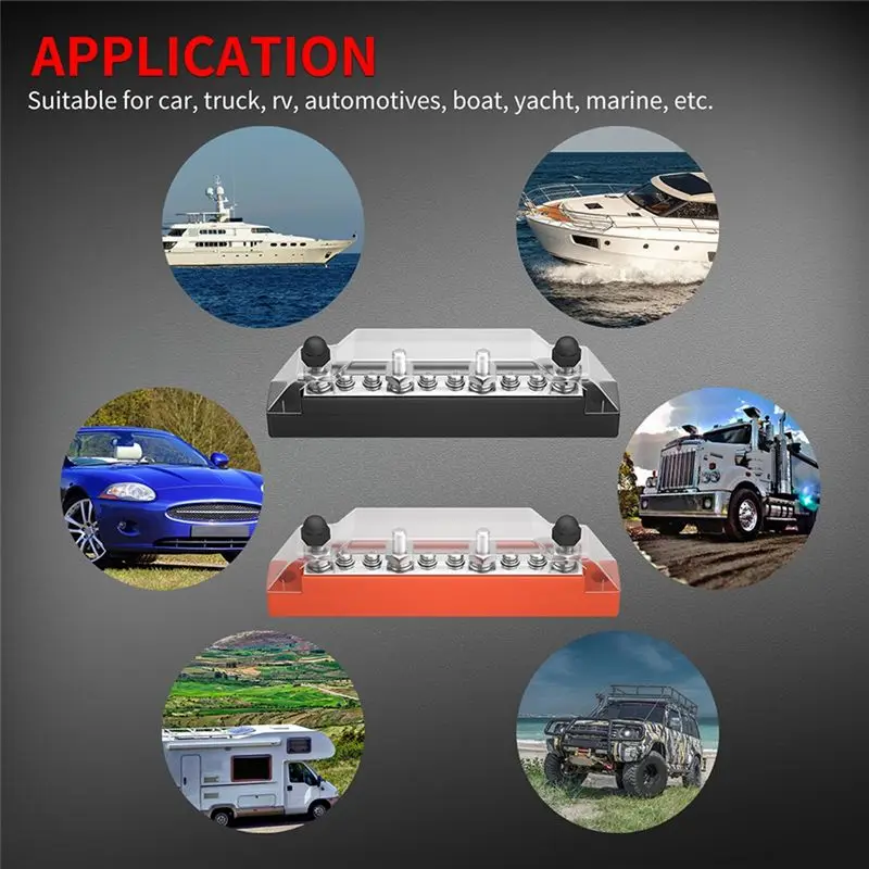 A02M-Positive And Negative Bus Power Supply 12V Distribution Block /M6 Automotive Terminal Block Stud Marine Terminal Bus Dura