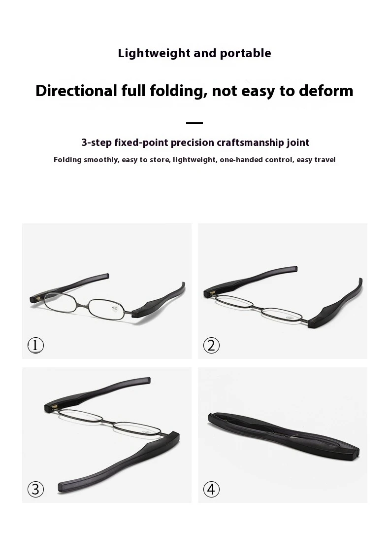 360 ° Rotierende, faltbare und tragbare Lesebrille, ultraleichte Lesebrille für Menschen mittleren Alters und ältere Menschen, 1,0 bis 4,0 – Detail 3