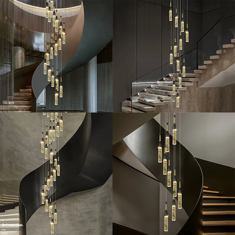 

Nordic style home decoration staircase crystal chandelier living room, bedroom and dining room LED chandelier ceiling lamp indoo