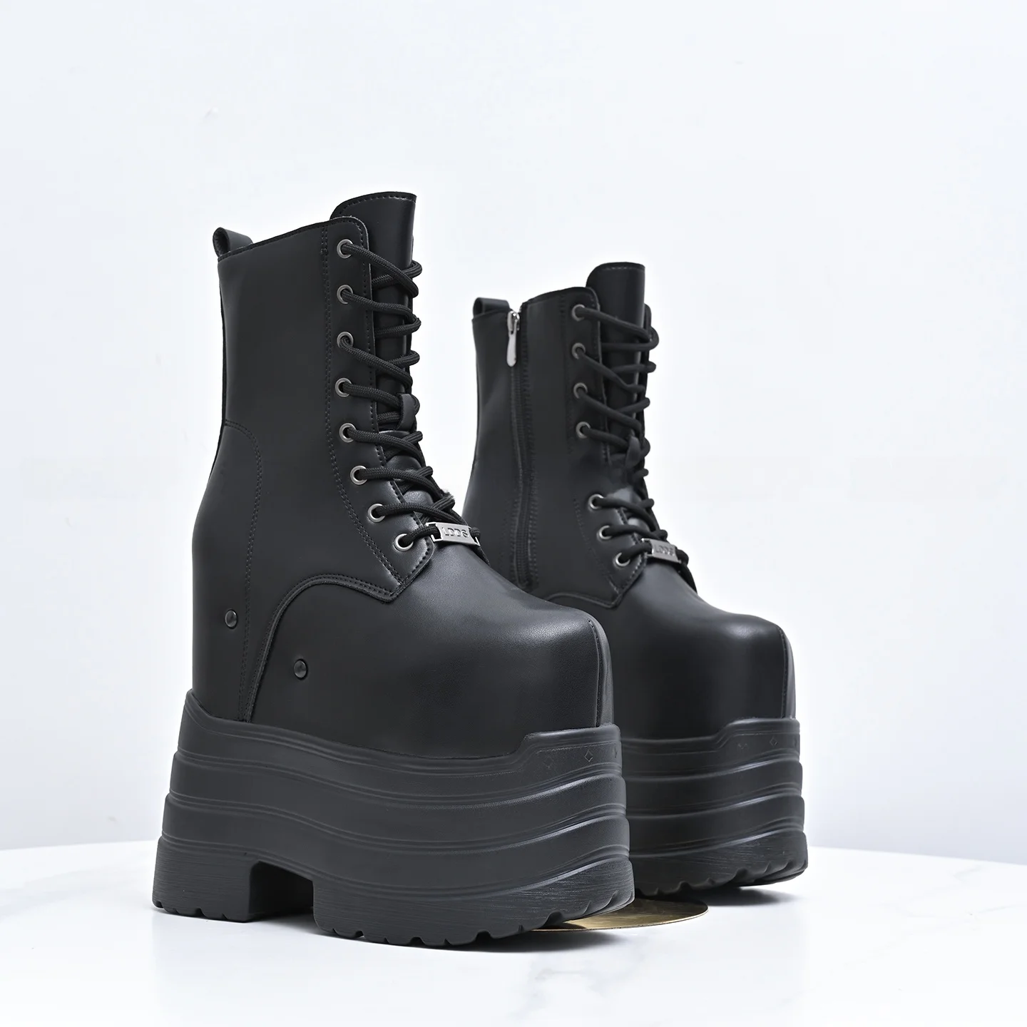 

Мужские косплей-ботинки на платформе 20 см, черные, с толстой подошвой, короткие, водонепроницаемые, всесезонные, с круглым носком