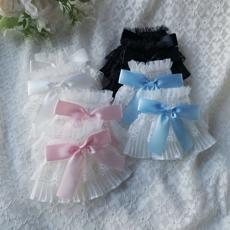 Sweet Lolita-Puños de muñeca para niñas y mujeres, postizos plisados con lazo encantador, manga decorativa plisada, adornos de muñeca para Cosplay