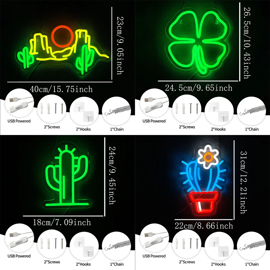 Cactus Led Neon Sign, Interesting Plant Icon Wall Decor, Bedroom Office Game Room Bar Party Man Cave Flower Shop Wall Lamp.