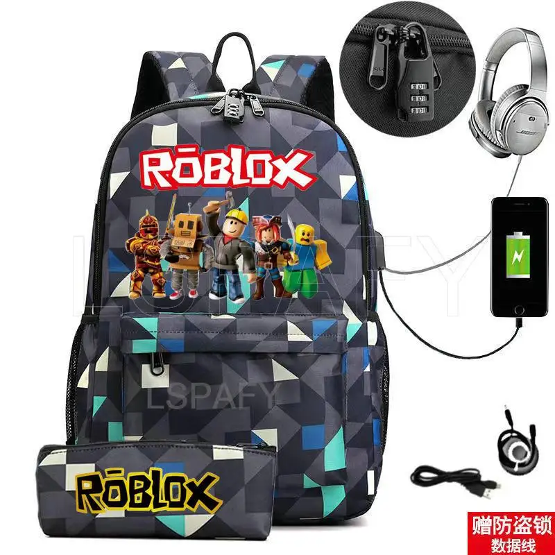 ROBLOX Backpack Anti Theft USB Charge Backpack Waterproof Women Men School Bag Teenage Girls Boys Travel Bags