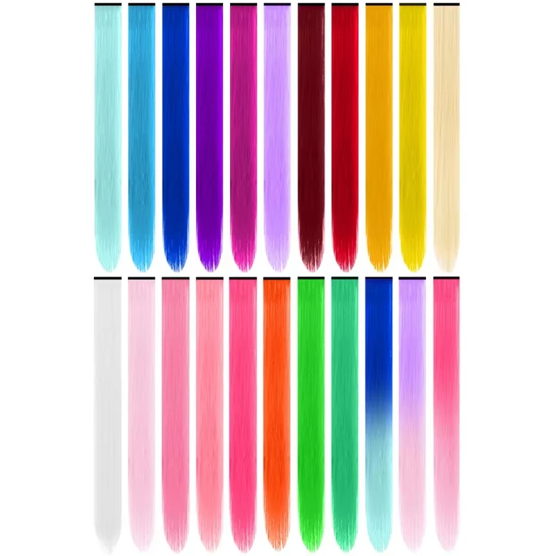 1 5 11 Pcs/lot Clip in Hair Extensions Multi-Colors Highlights Synthetic Hair 22 inch Rainbow Hairpieces for Girls Women Kids