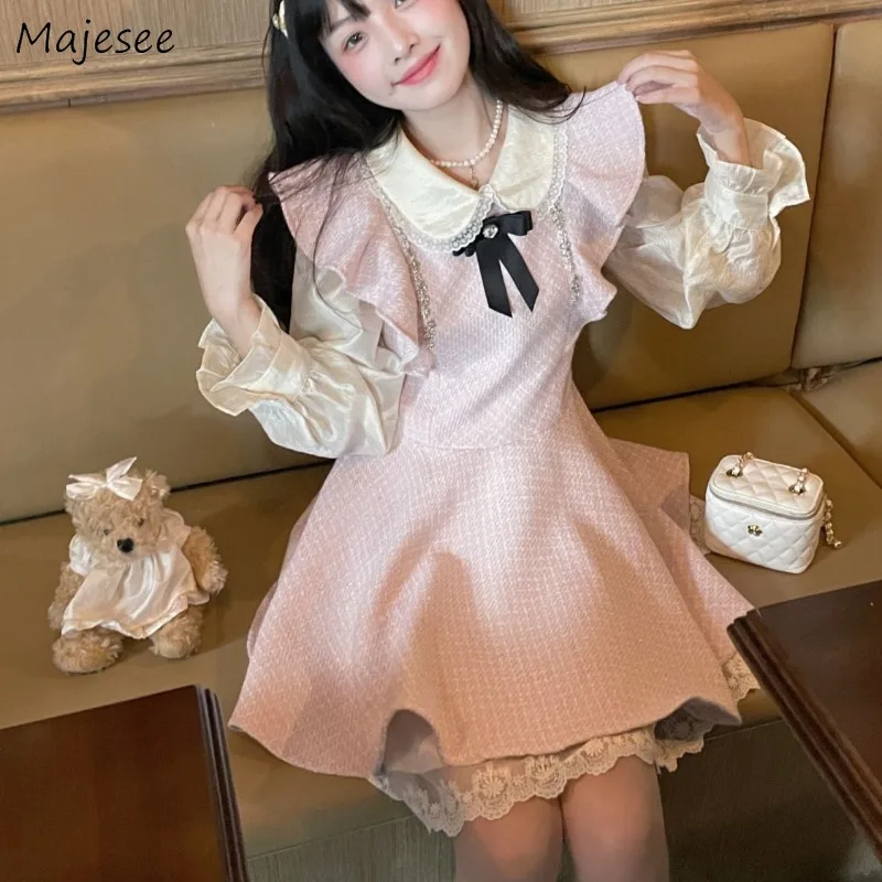 

Dresses Women Gentle A-line Lace Patchwork Sweet Chic Flying-sleeve Age-reducing Ins Mini Vestidos Aesthetic Lovely Girls Daily