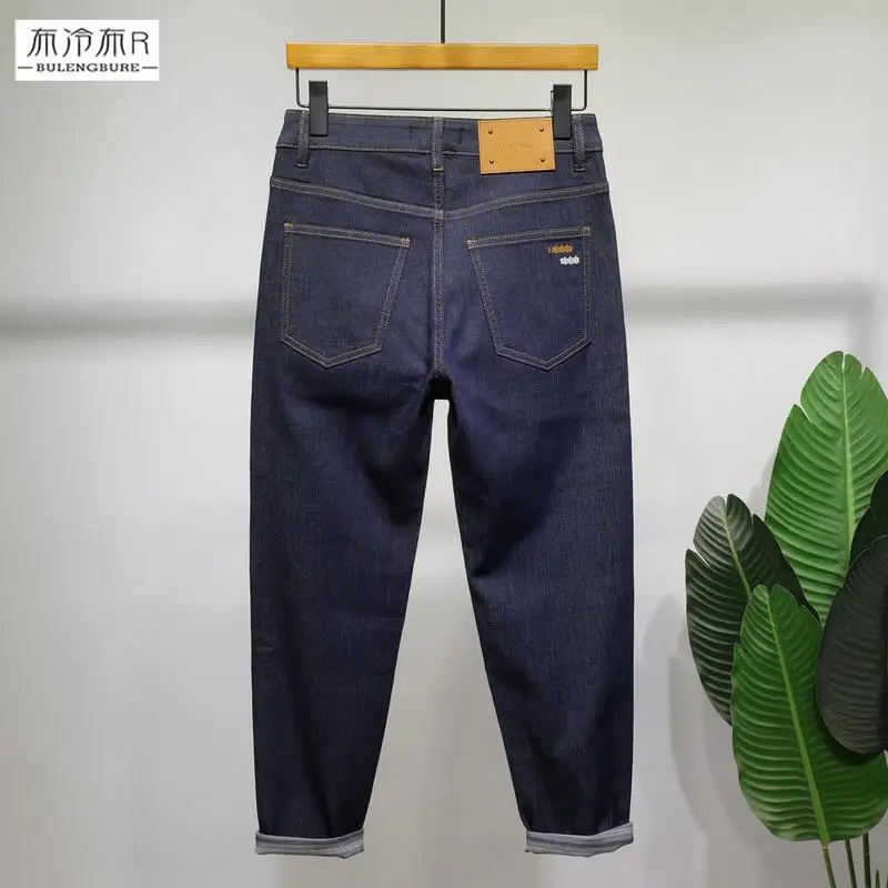 Light Dark Blue Denim Jeans Slim Skinny Nine Inches Long For Men Summer Teenagers Versatile Daily Pants