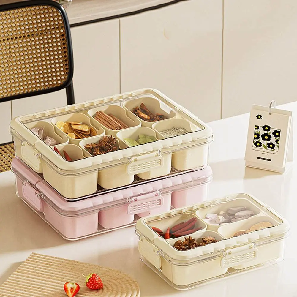 2/4/8 Grids Divided Serving Tray Plastic Clear Food Storage Box Fresh-keeping Dustproof Seasoning Separator Box Kitchen