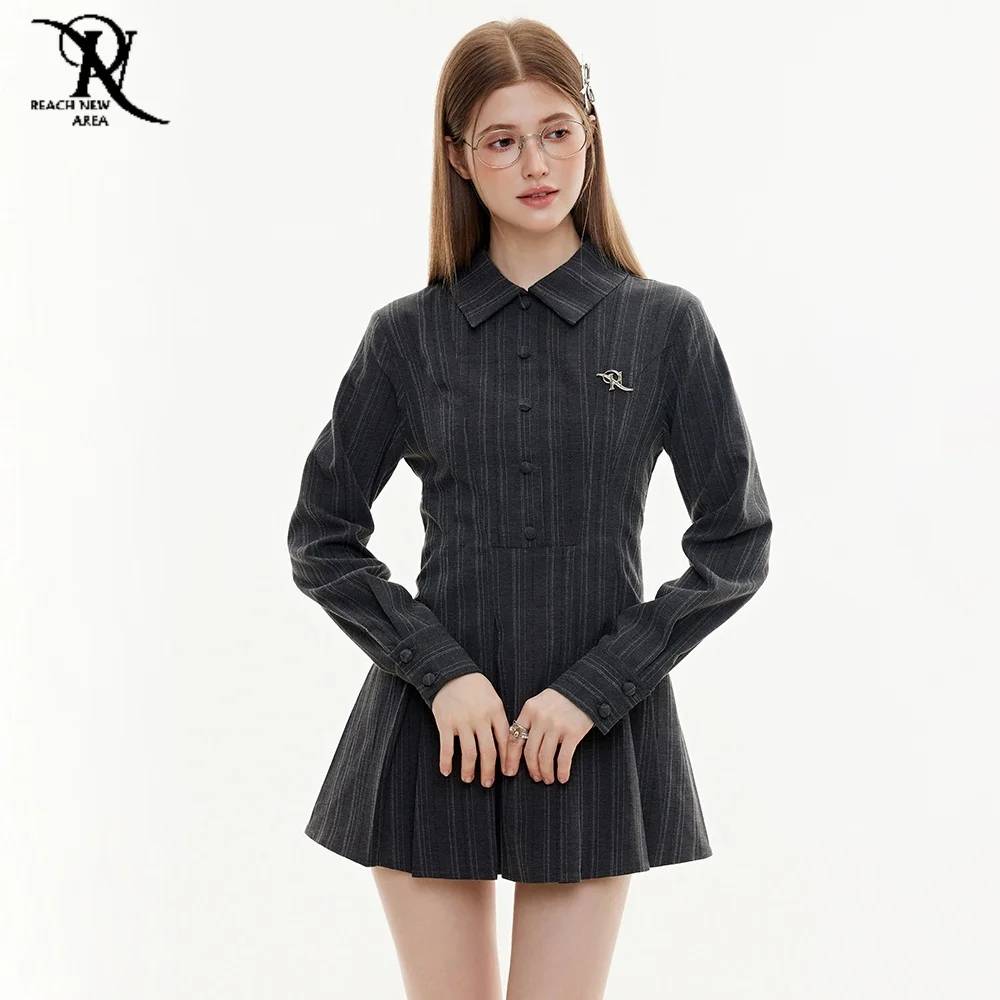 Women's Shirt Dress Sets Gray Slim Fit A-Line Shift Dress Office Work Sweet College Style Casual Elegant Women's Suits